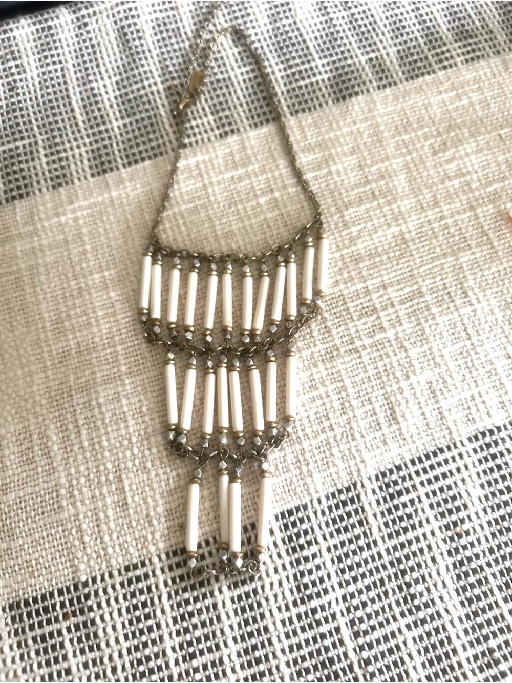 American Eagle Outfitters Ivory and Silver Tubular Fringe Necklace